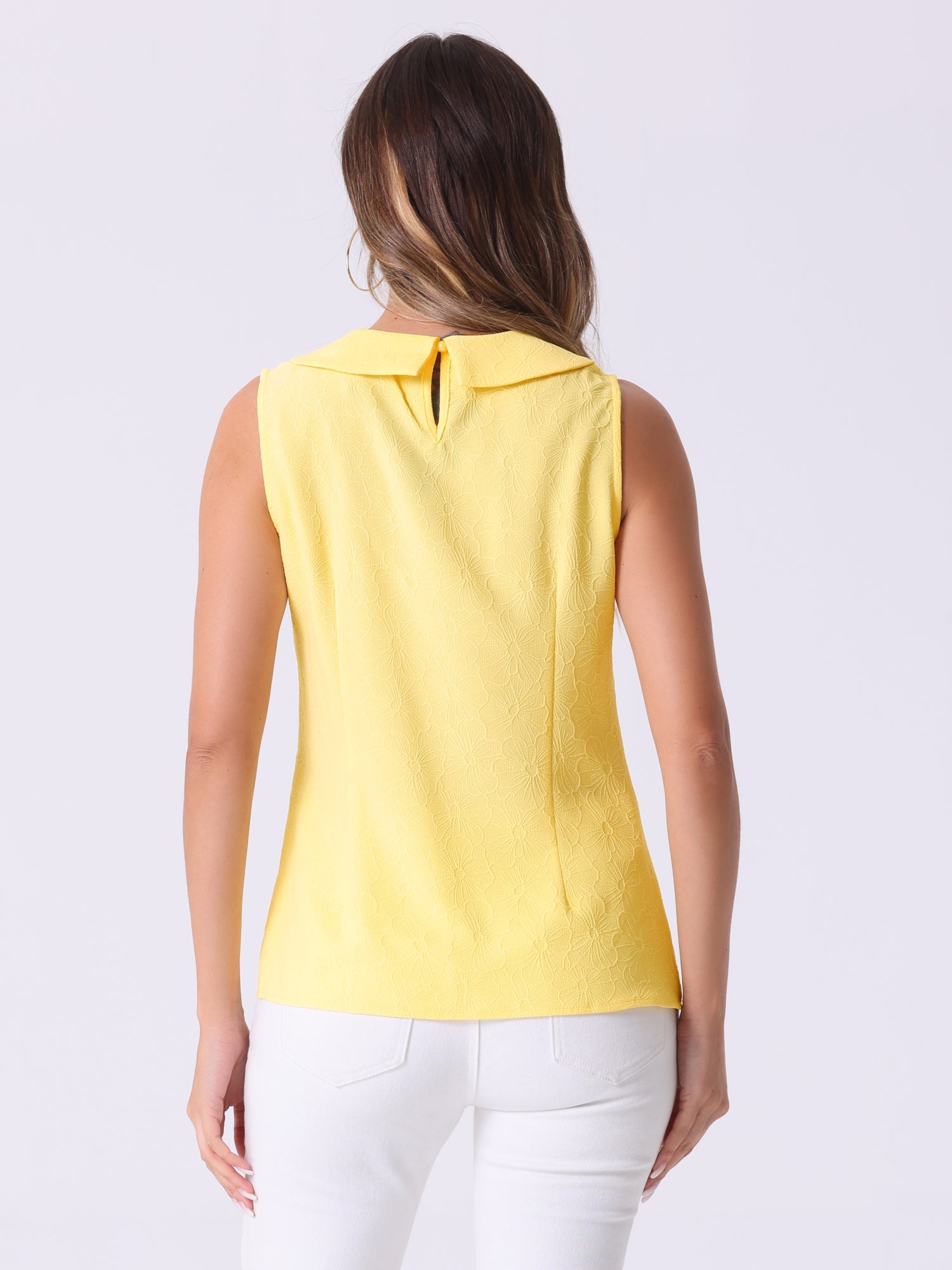 Peter Pan Collar Casual Sleeveless Jacquard Floral Tank Top