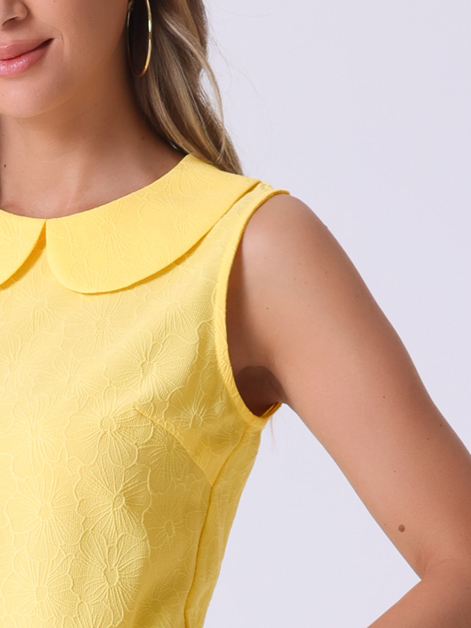 Peter Pan Collar Casual Sleeveless Jacquard Floral Tank Top