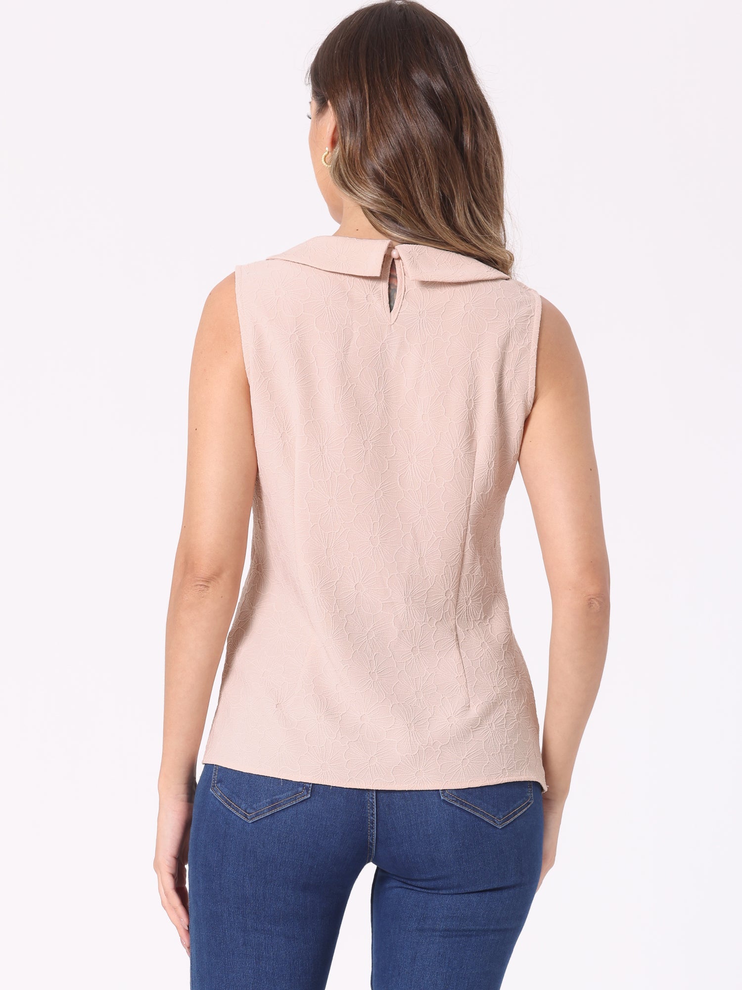 Peter Pan Collar Casual Sleeveless Jacquard Floral Tank Top