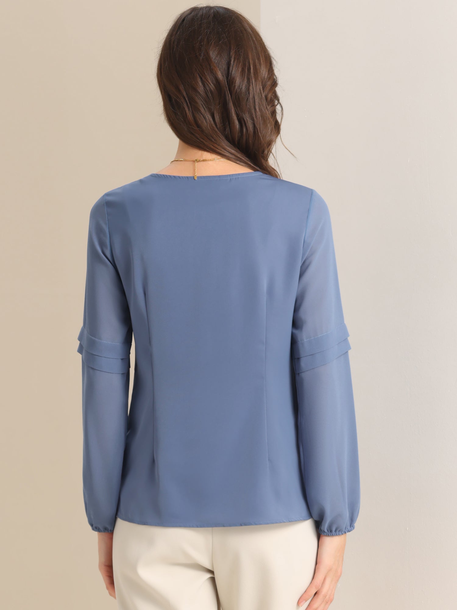Chiffon Shirt Semi Sheer Keyhole Neck Elegant Blouse