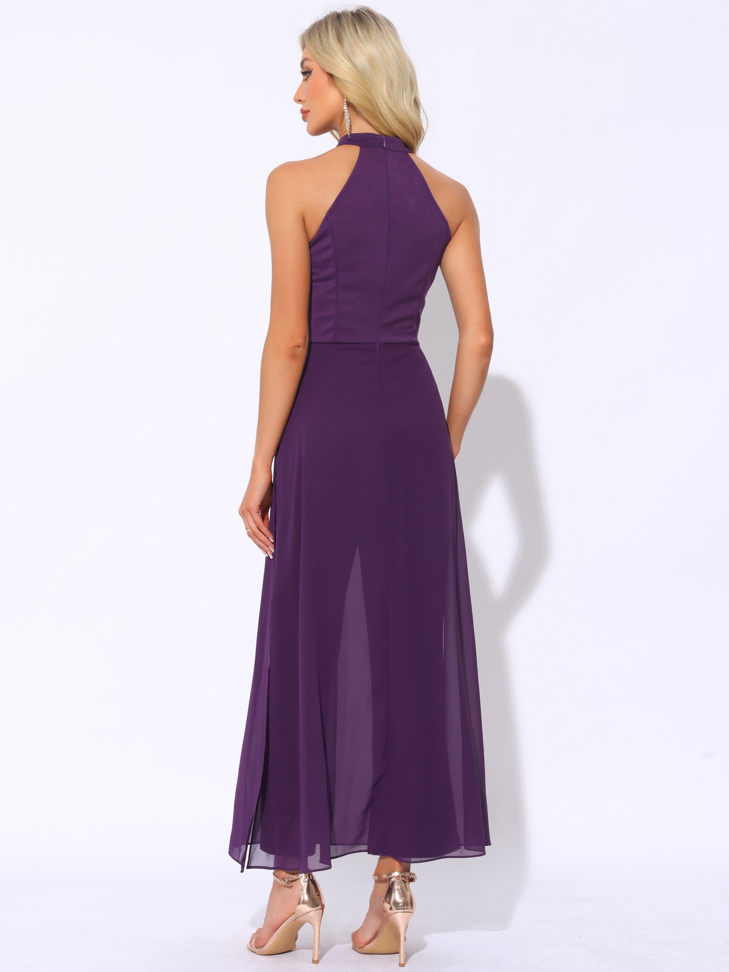 Sleeveless Halter Neck Belted Elegant Wedding Cocktail Dressy Jumpsuits
