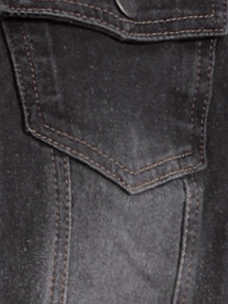 Casual Short Puff Sleeves Button-Down Jean Denim Jacket