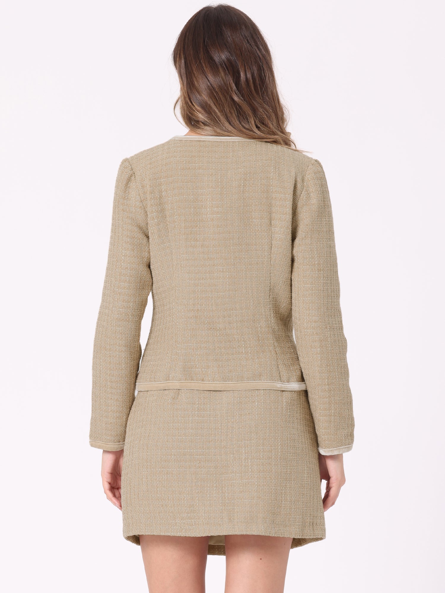 2 Piece Outfits Plaid Tweed Cropped Blazer Jacket & Mini Skirt Suit Set