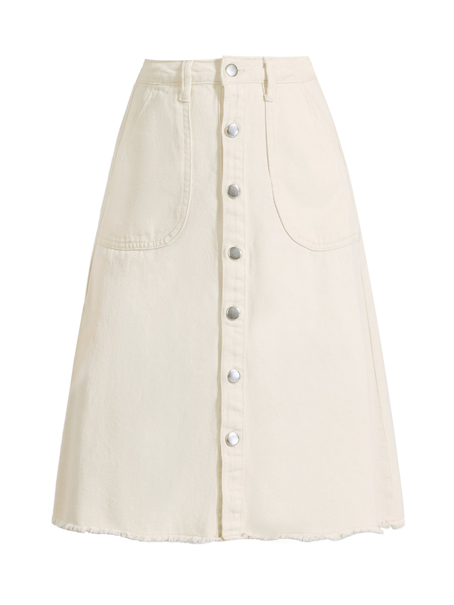 Denim Raw Hem Button Down Midi Jeans Skirt