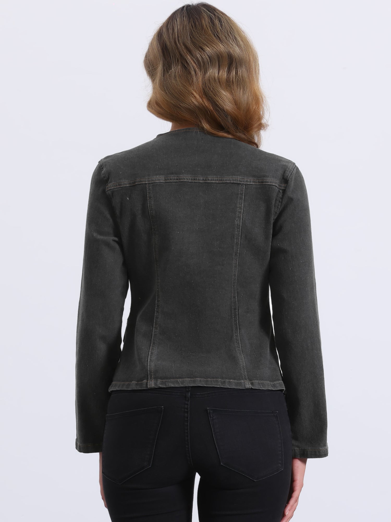 Lapel Collar Long Sleeve One Button Denim Blazer Jean Jacket