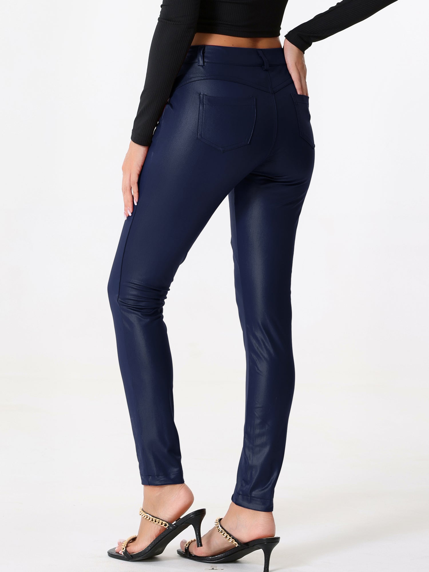 Faux Leather High Waist Stretch Slim Fit Motorcycle Legging Pants