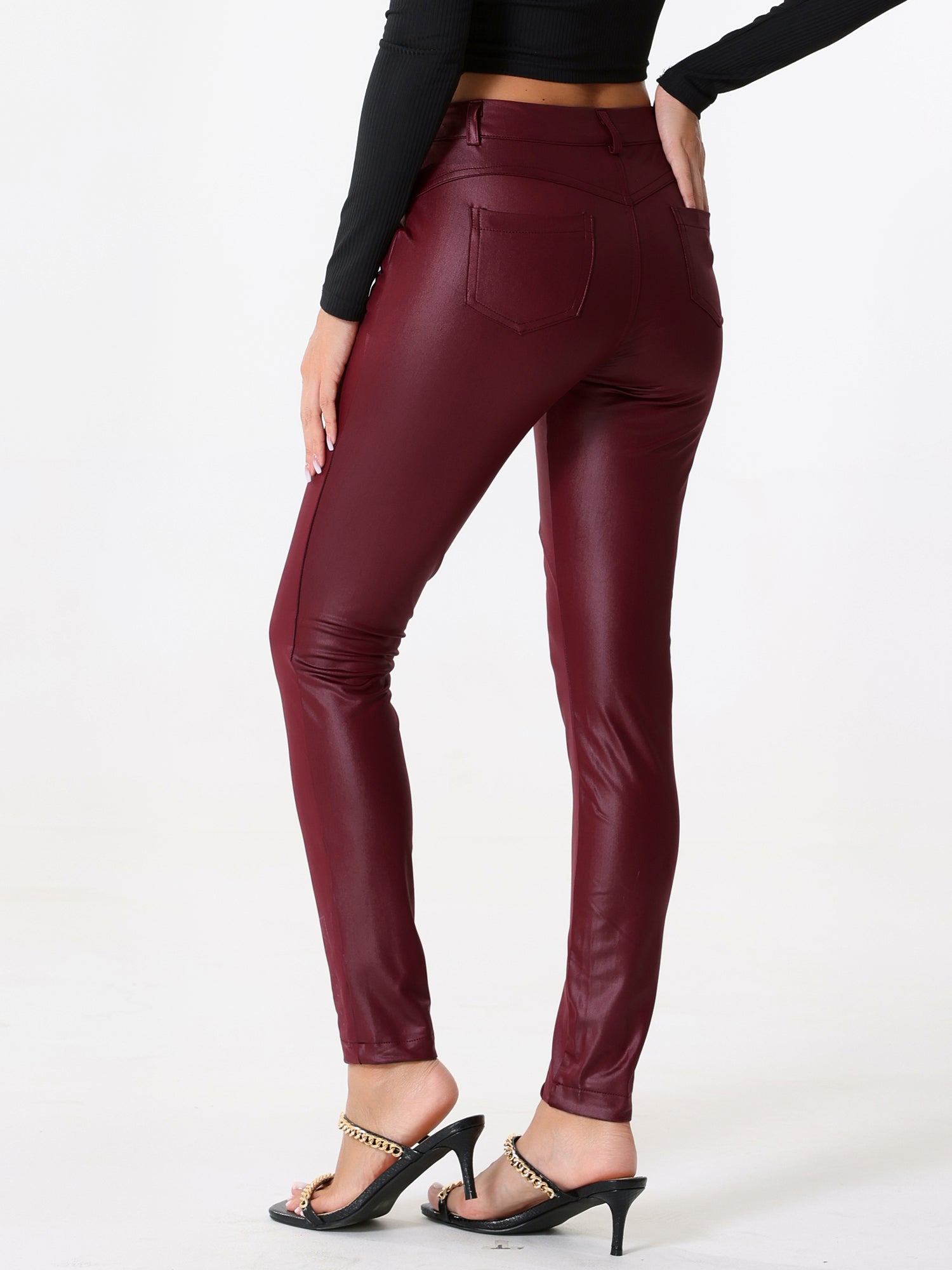 Faux Leather High Waist Stretch Slim Fit Motorcycle Legging Pants