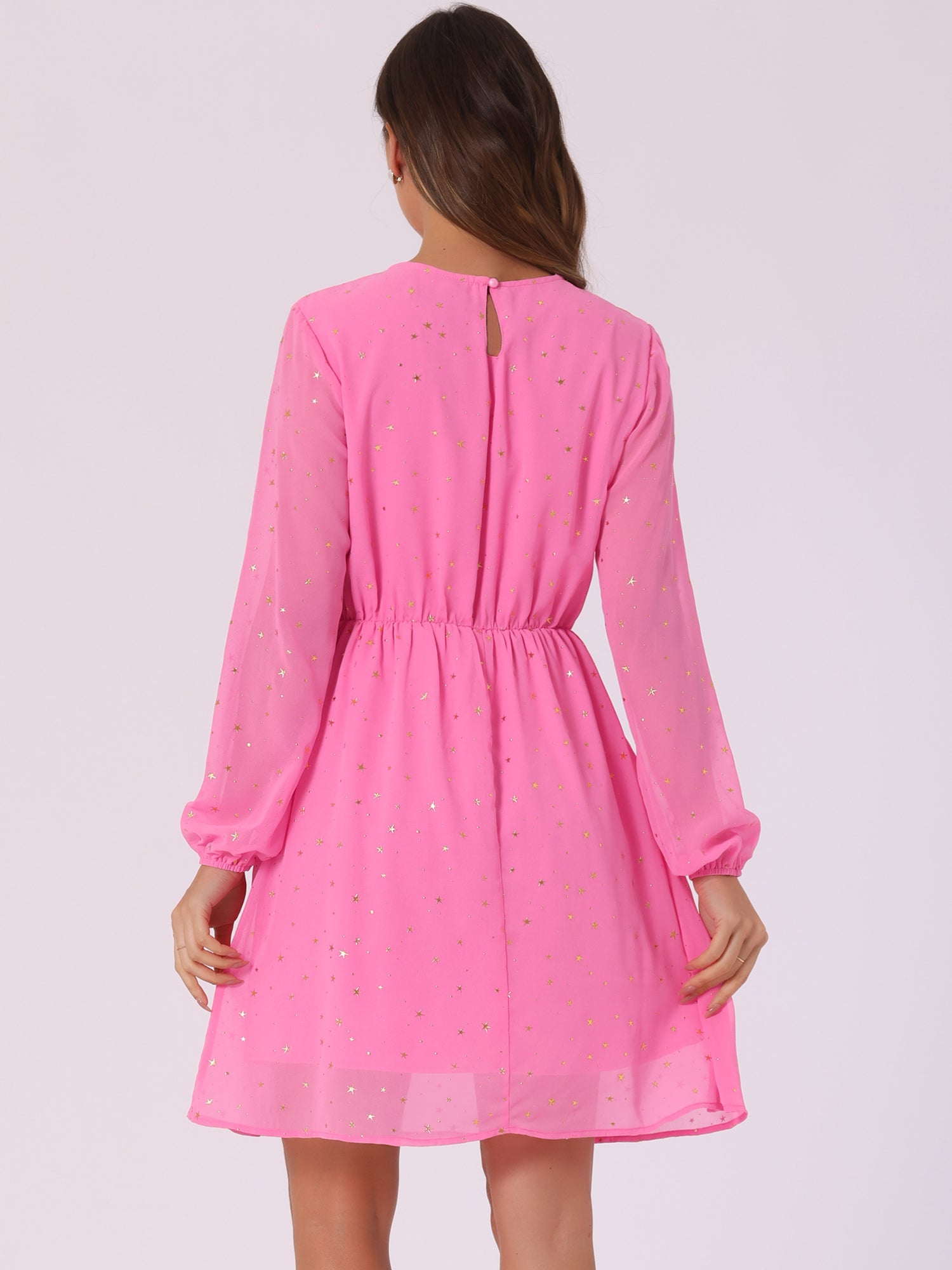Choker V Neck Flared Gilding Metallic Shiny Star A-Line Dress