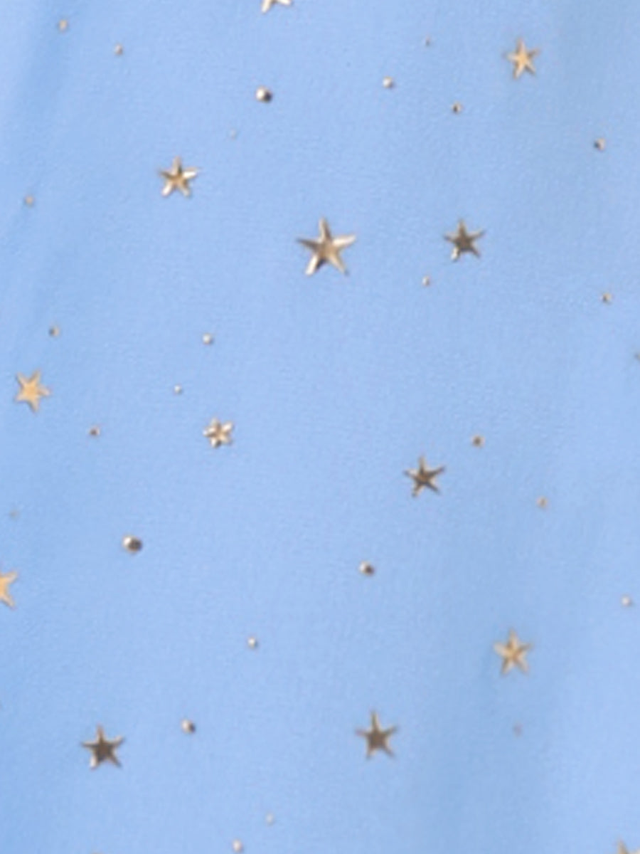 Choker V Neck Flared Gilding Metallic Shiny Star A-Line Dress
