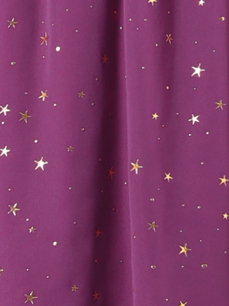 Choker V Neck Flared Gilding Metallic Shiny Star A-Line Dress