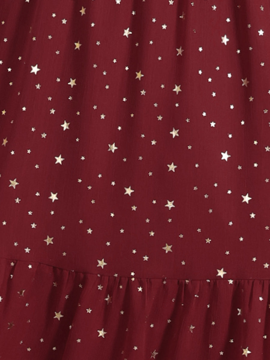 Chiffon Sleeveless Smocked Waist Gilding Metallic Stars Party Dress