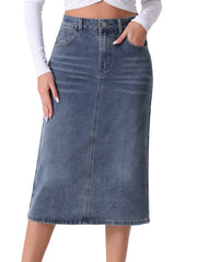 Casual Denim High Waist Stretchy Midi Pencil Jean Skirt