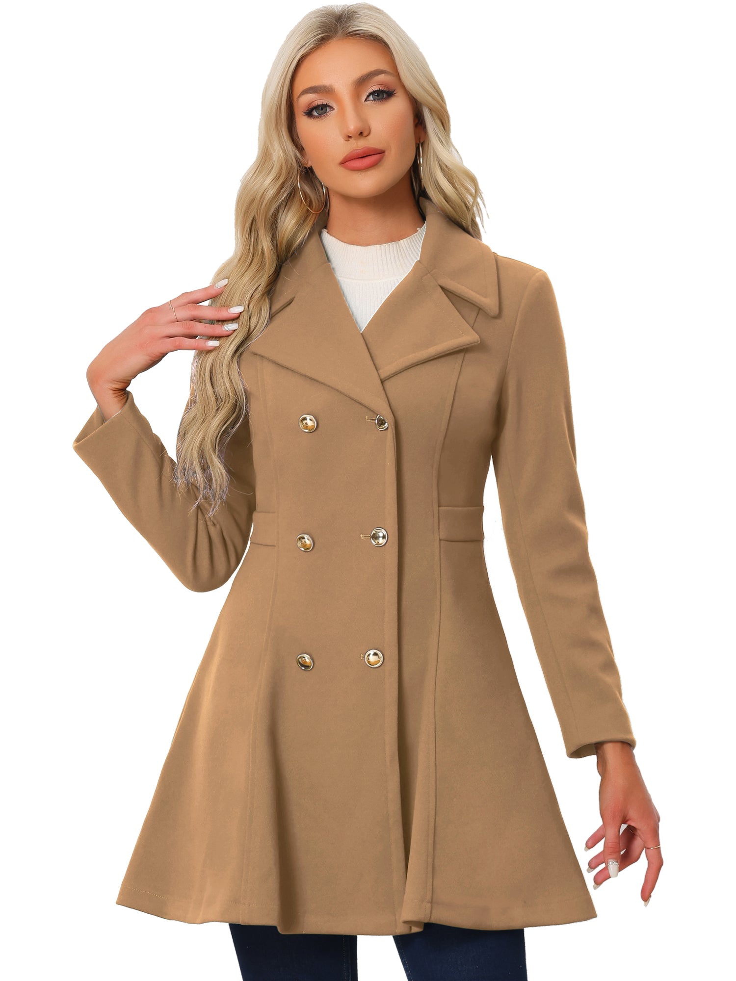 Winter Long Lapel Collar Contrast Double Breast Coat