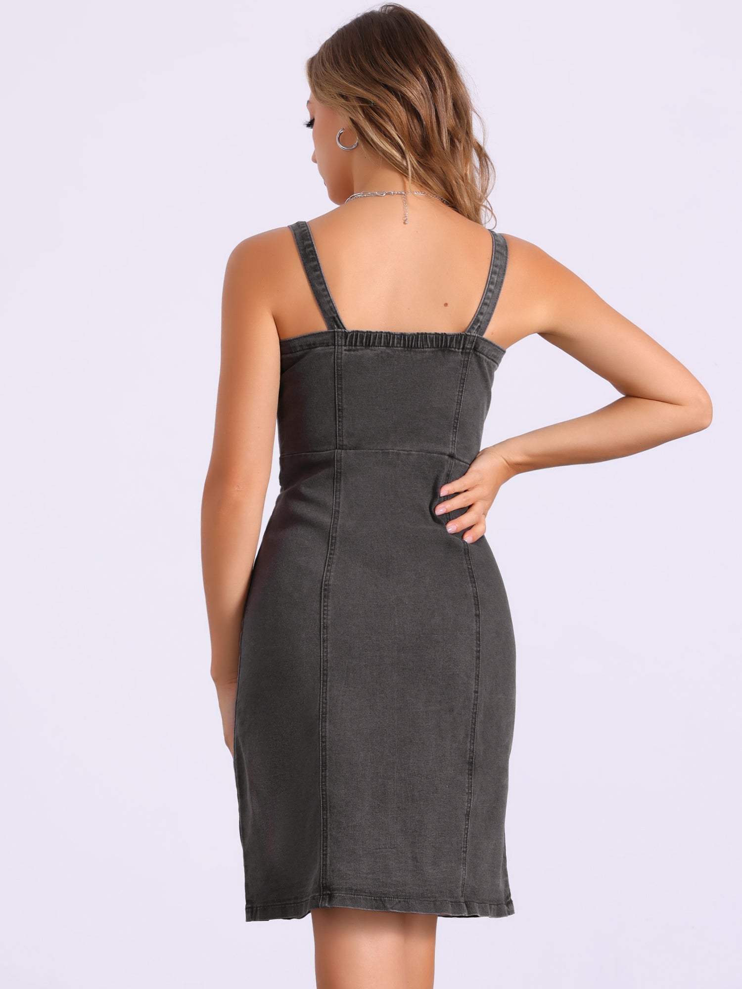 Button Down Denim Sleeveless Sweetheart Neck Jeans Dress