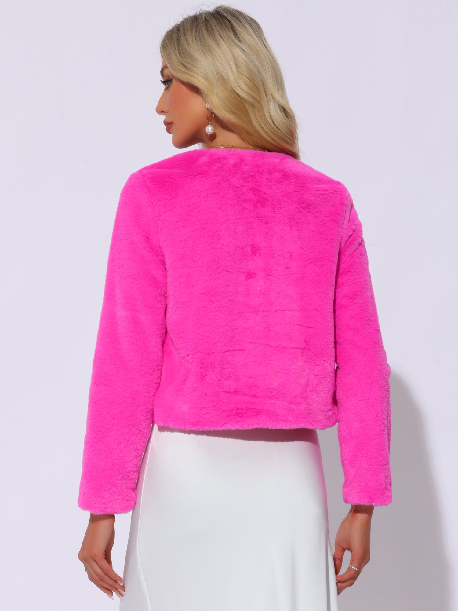 Faux Fur Long Sleeve Open Front Bolero Winter Coat Cropped Jacket