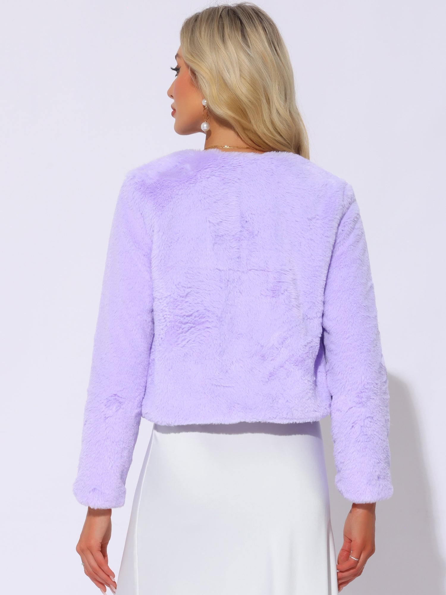 Faux Fur Long Sleeve Open Front Bolero Winter Coat Cropped Jacket