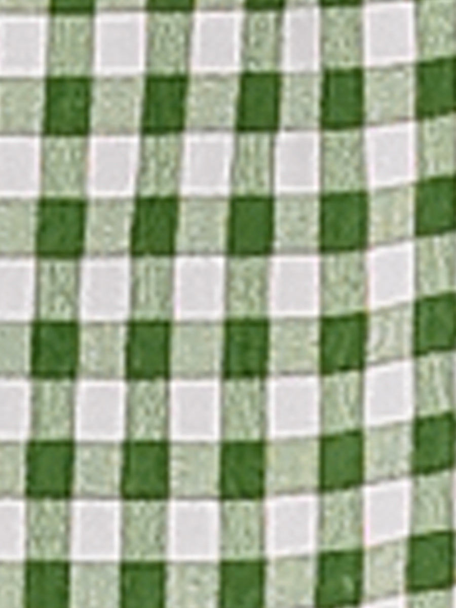 Square Neck Short Sleeves Gingham Plaid Blouse