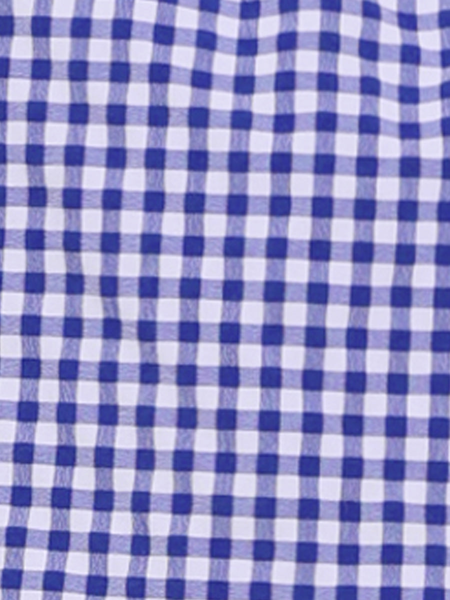Square Neck Short Sleeves Gingham Plaid Blouse