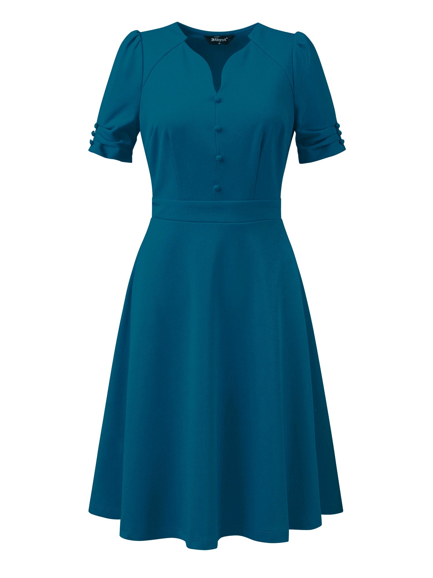 Elegant Short Puff Sleeve V Neck A-Line Zipper Side Office Dress