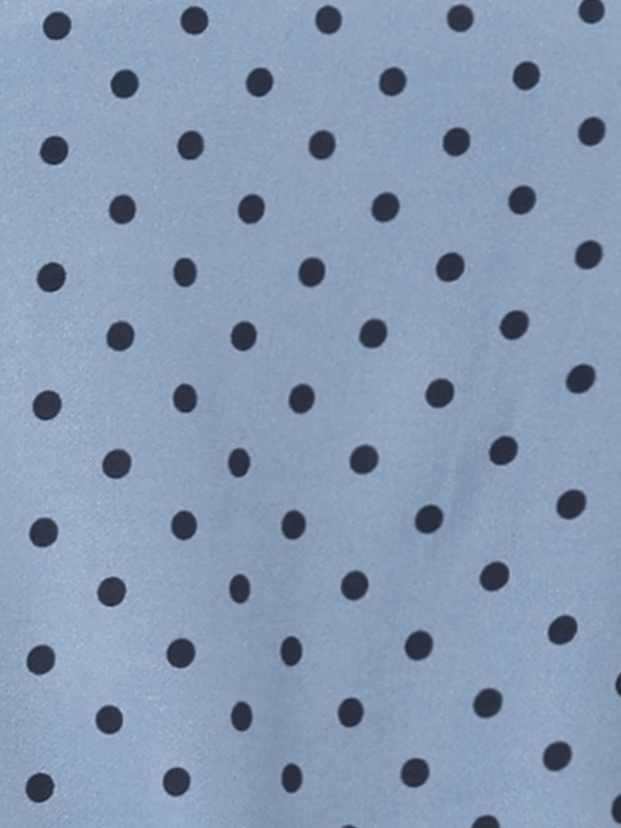 Summer Polka Dots Top Bow Tie V Neck Ruffled Cap Sleeve Office Blouse