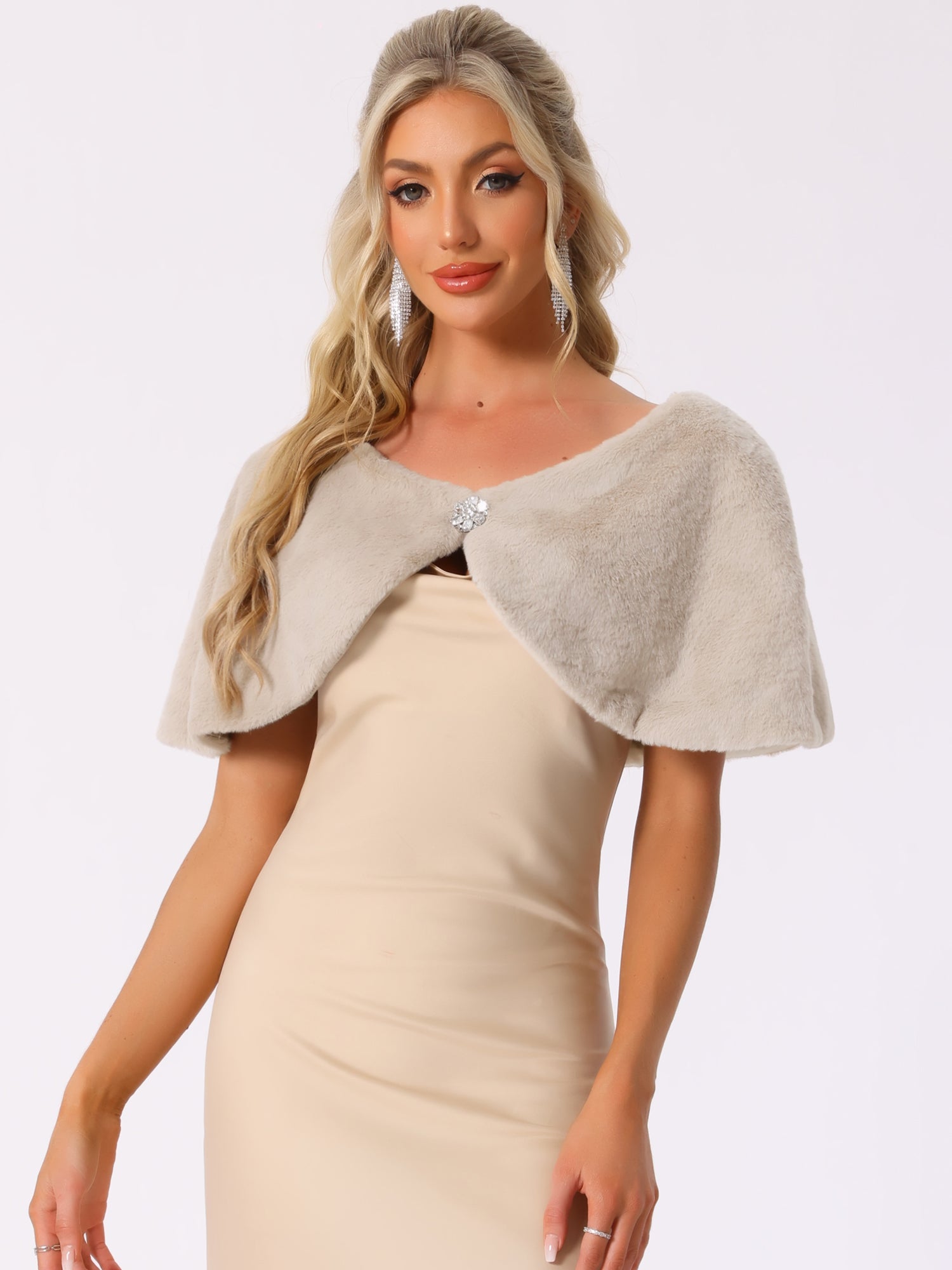 Elegant Faux Fur Shawl Bridal Wedding Party Wrap Stole Shrug