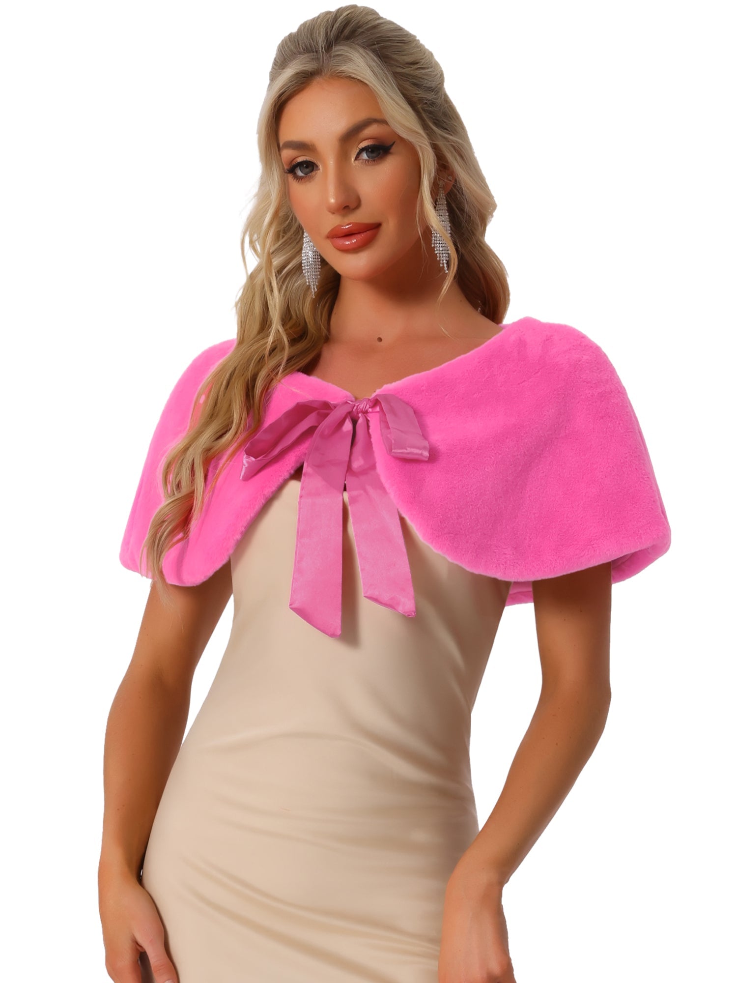 Elegant Faux Fur Shawl Stole Bow Tie Bridal Shrugs