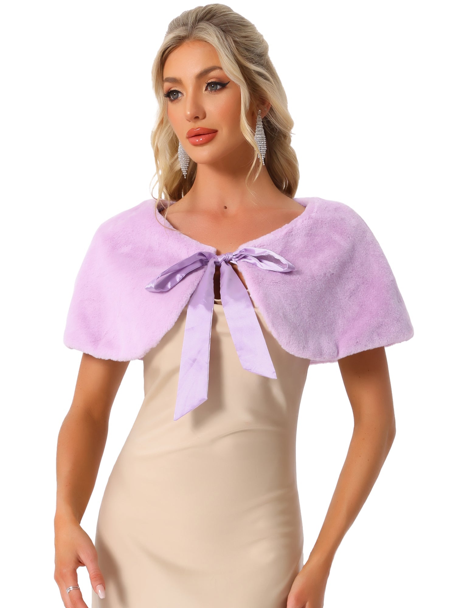 Elegant Faux Fur Shawl Stole Bow Tie Bridal Shrugs