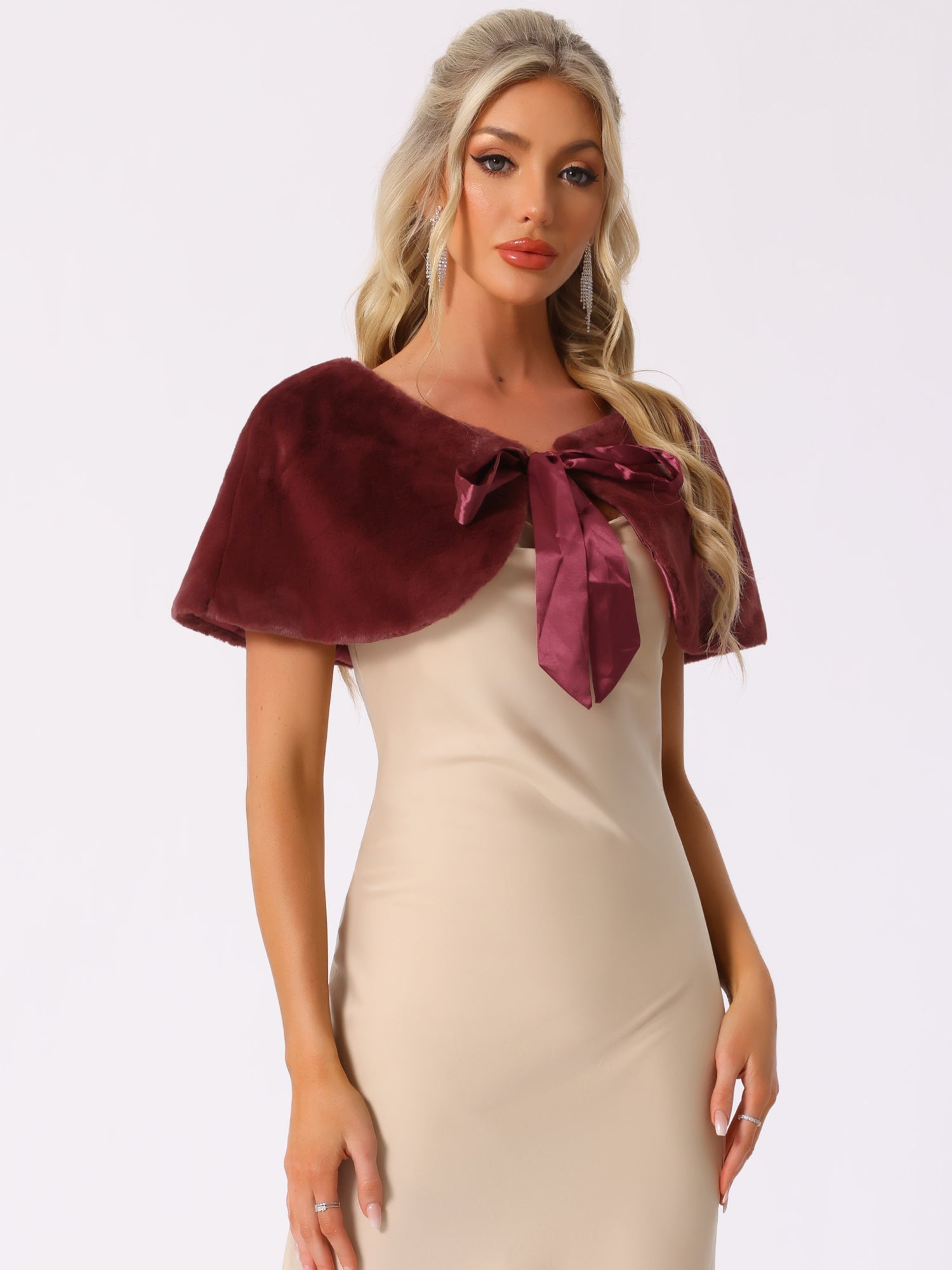 Elegant Faux Fur Shawl Stole Bow Tie Bridal Shrugs