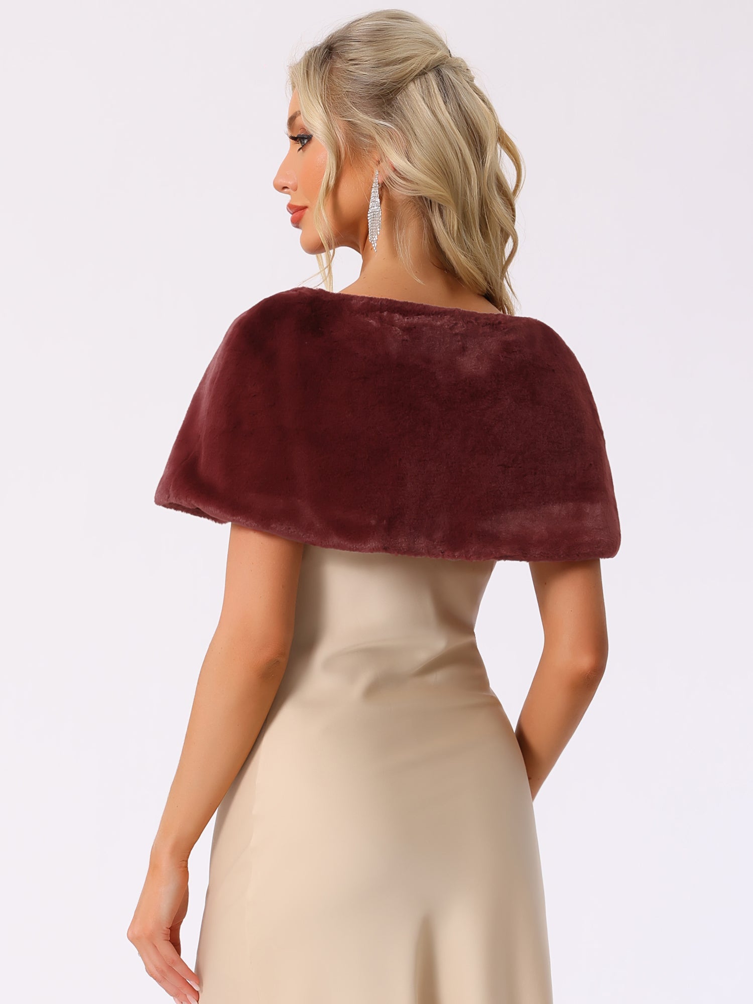Elegant Faux Fur Shawl Stole Bow Tie Bridal Shrugs