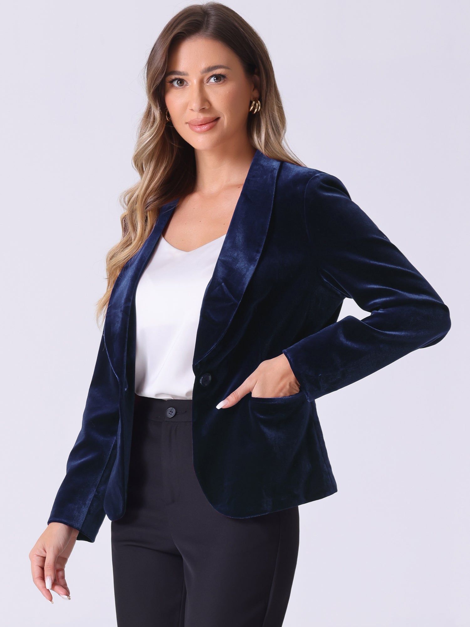 Solid Shawl Collar Single Button Velvet Blazer