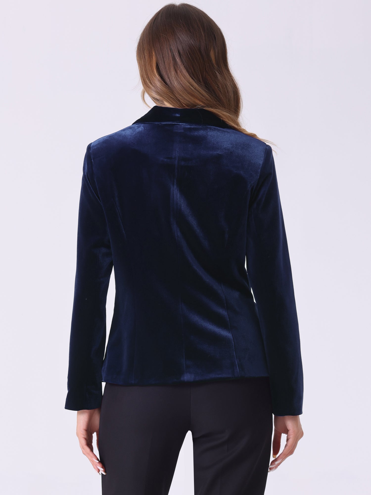 Solid Shawl Collar Single Button Velvet Blazer