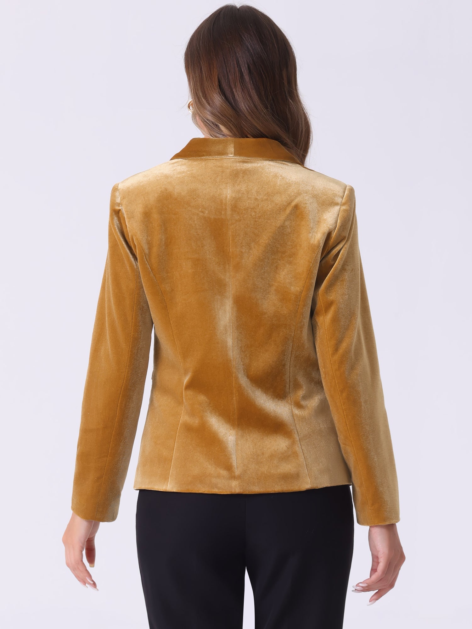 Solid Shawl Collar Single Button Velvet Blazer