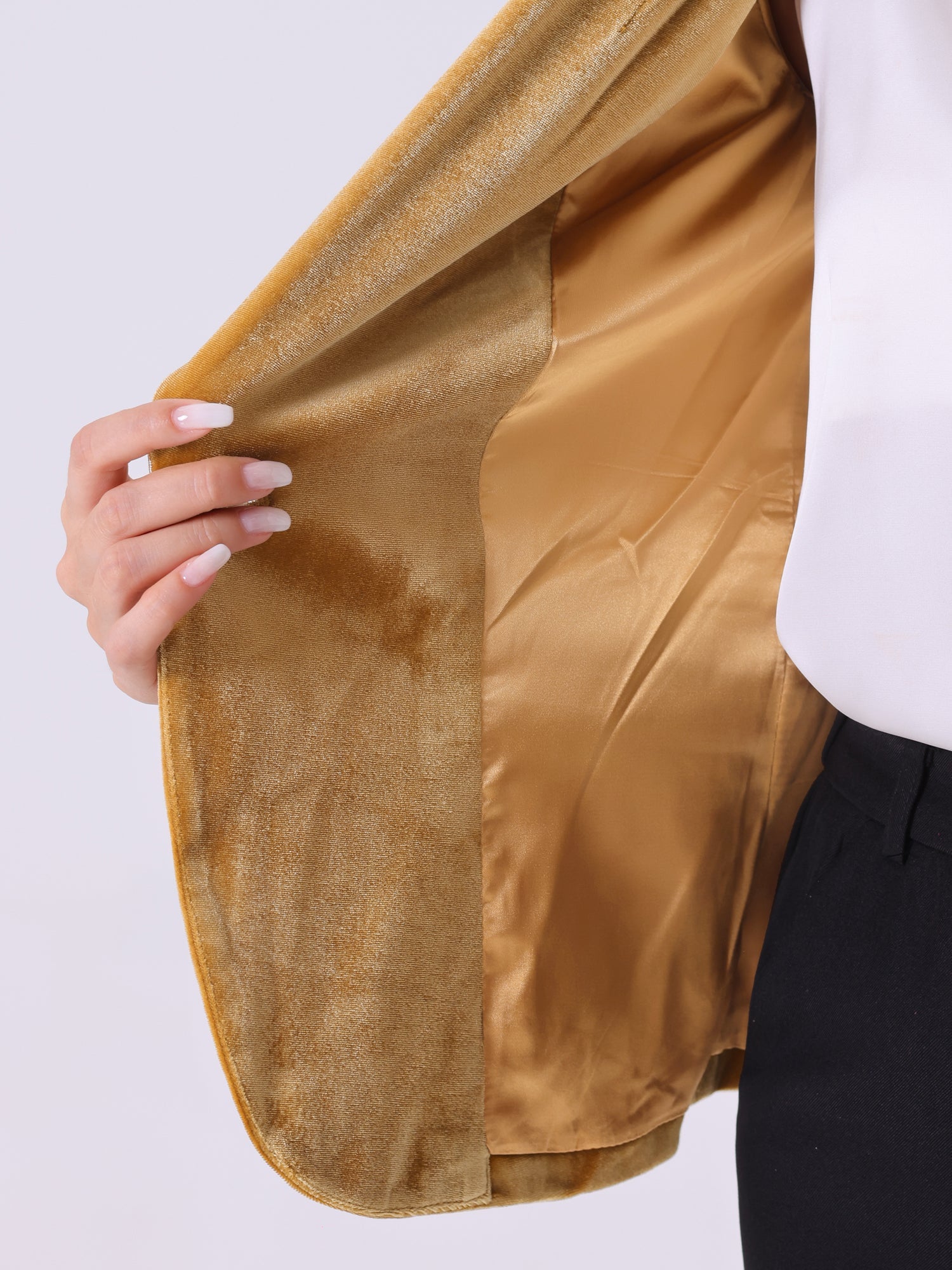 Solid Shawl Collar Single Button Velvet Blazer