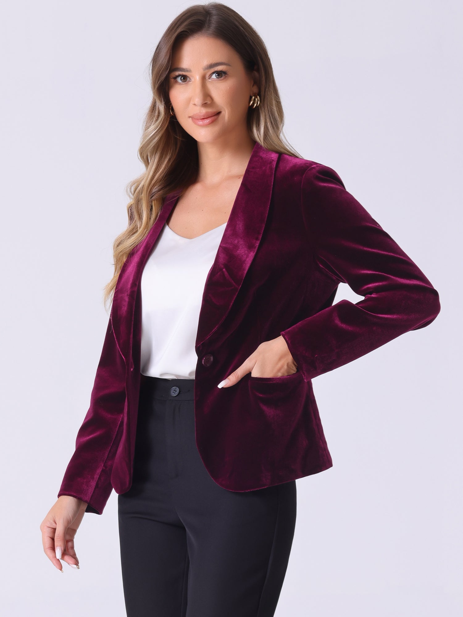 Solid Shawl Collar Single Button Velvet Blazer
