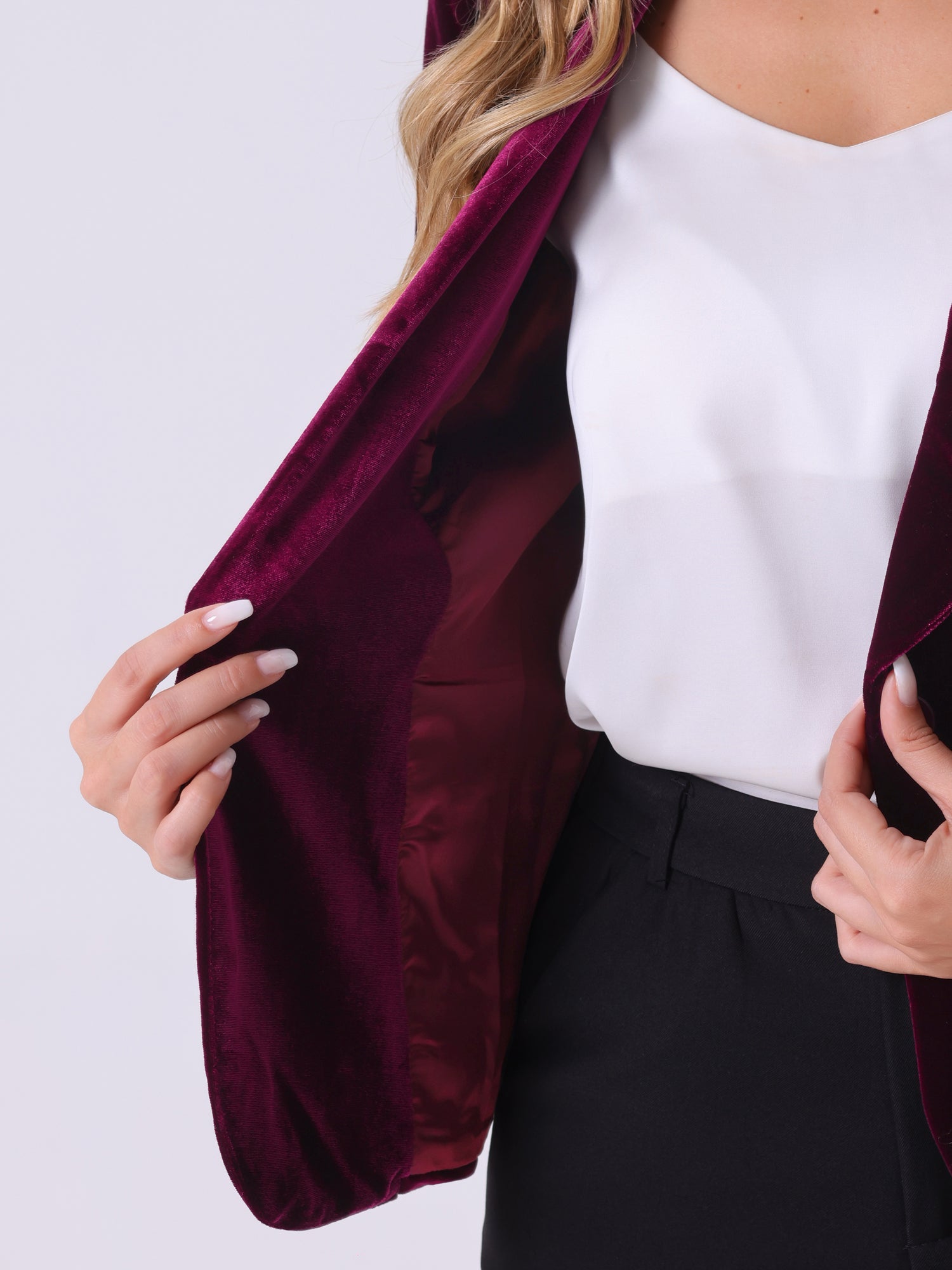 Solid Shawl Collar Single Button Velvet Blazer