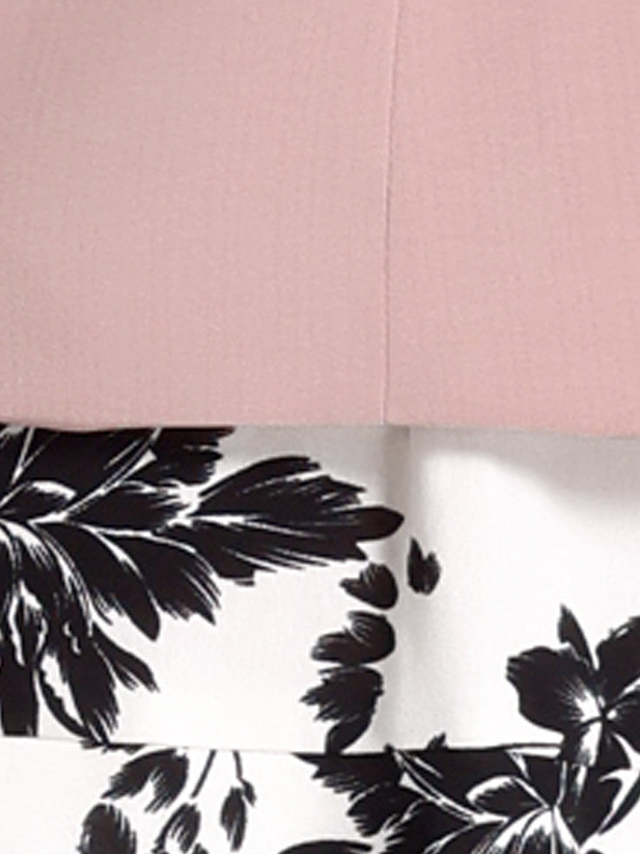 Work flower Print Contrast Panel 2pc Sets Chiffon V Neck Jacket Dress