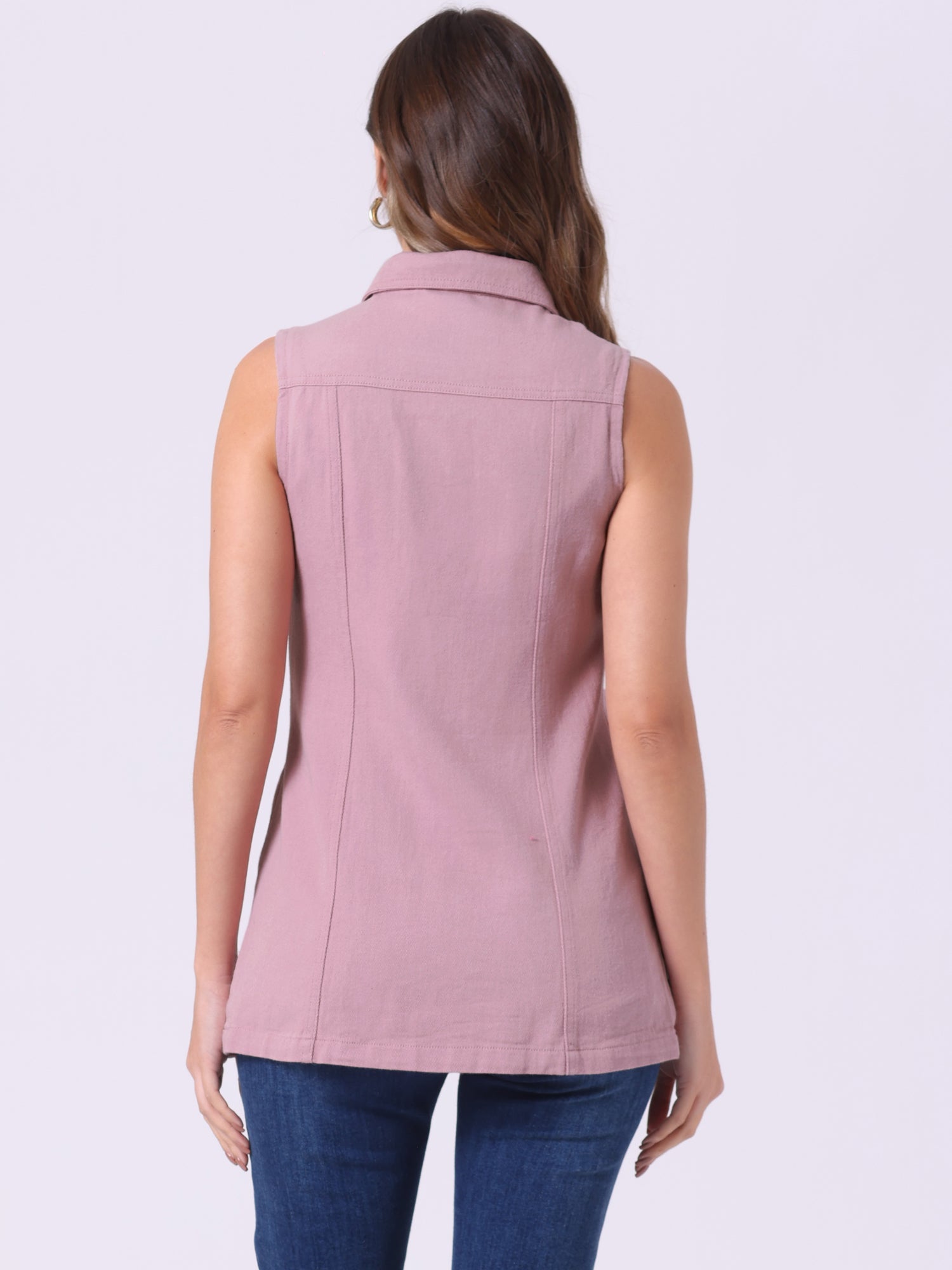 Casual Button Down Waistcoat Sleeveless Mid Long Denim Vest