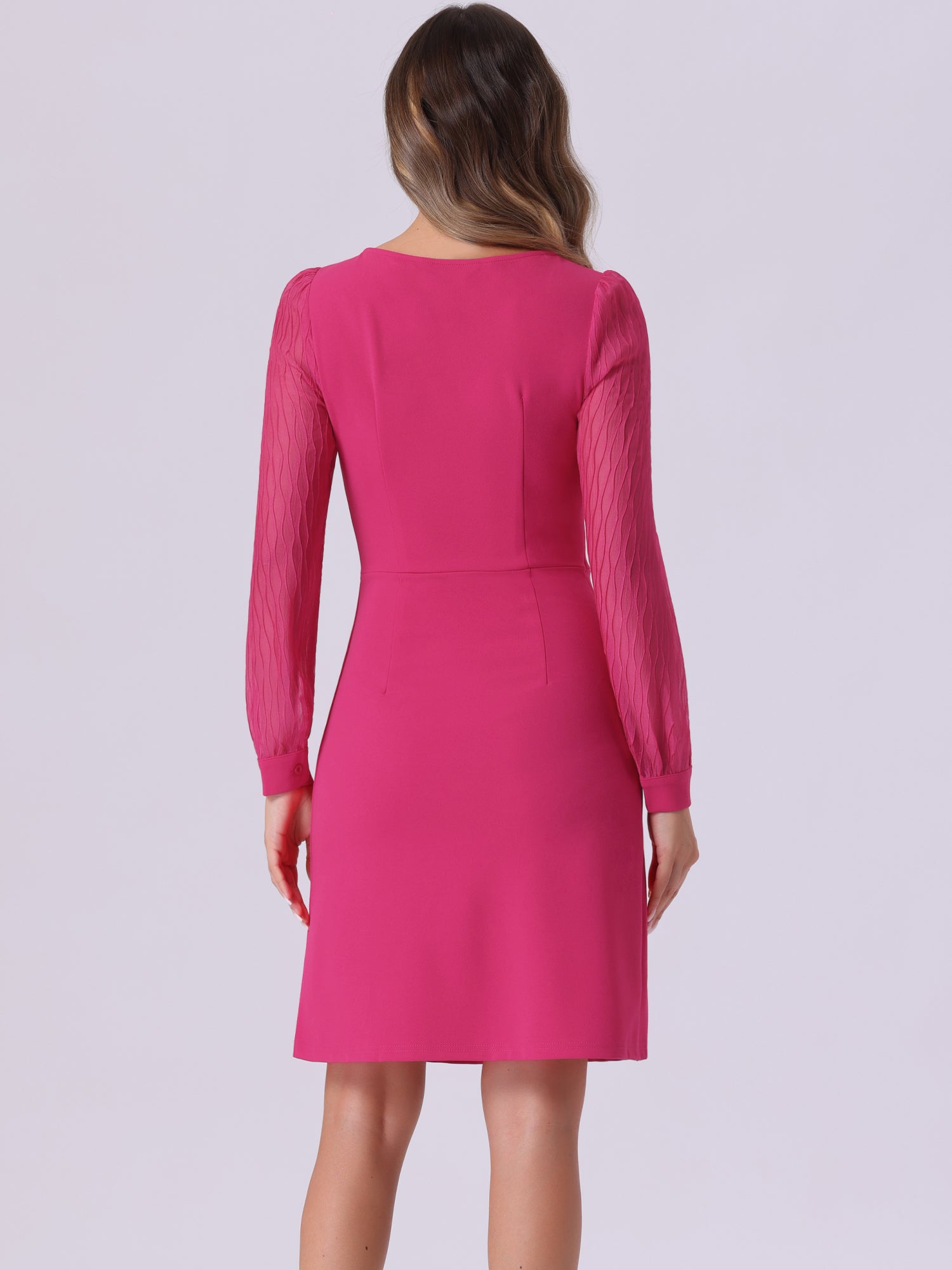 Elegant Mesh Sleeve Split Side A-Line Casual Square Neck Dress