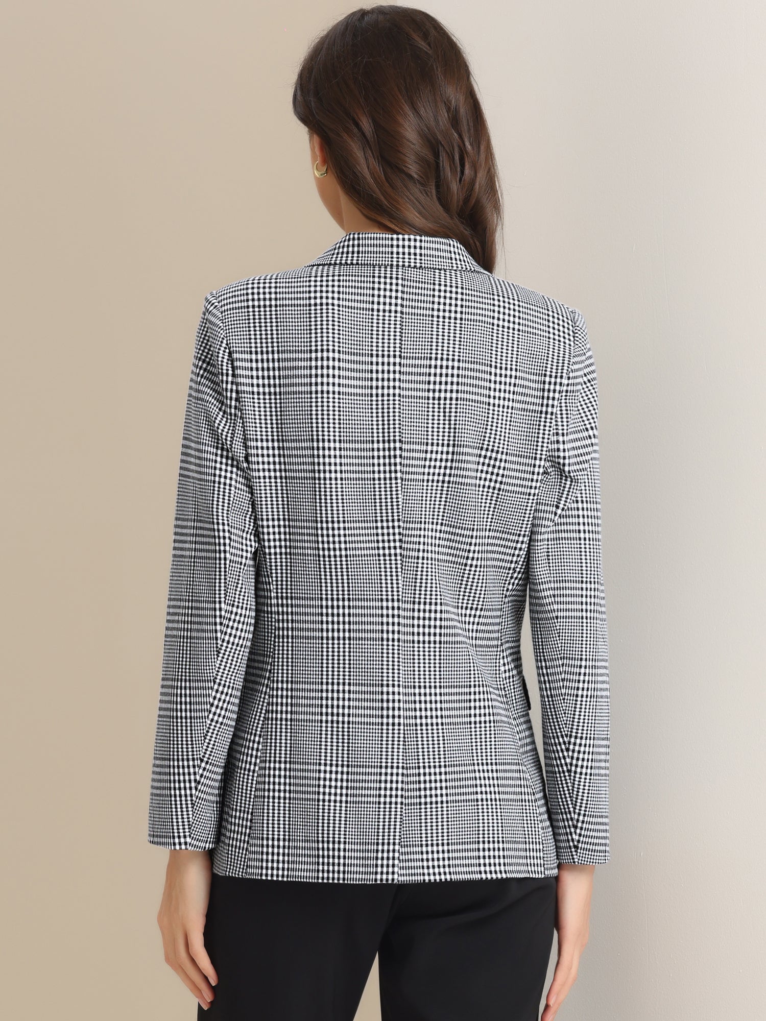 Plaid Notched Lapel One Button Houndstooth Blazer Jacket