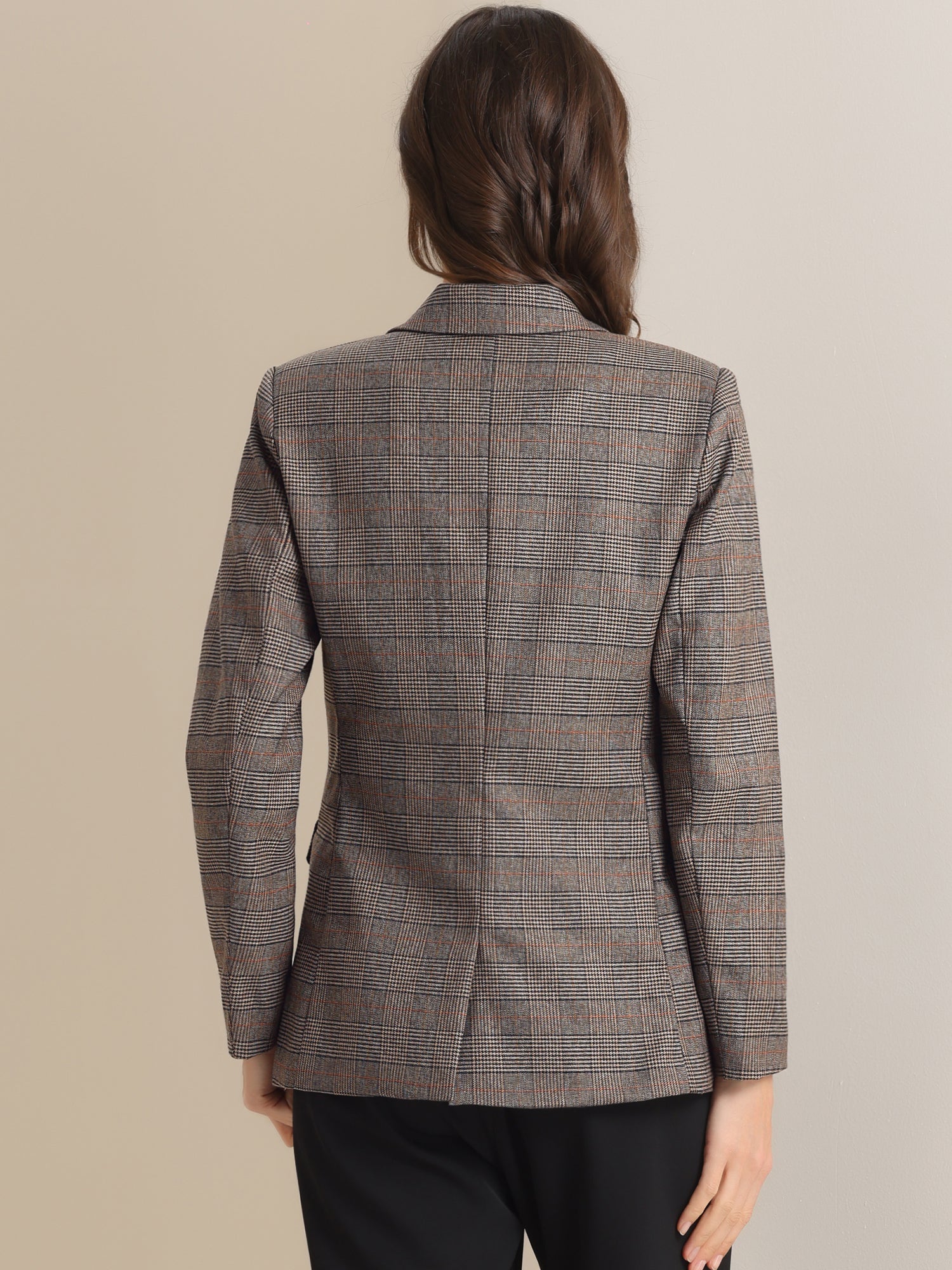 Plaid Notched Lapel One Button Houndstooth Blazer Jacket