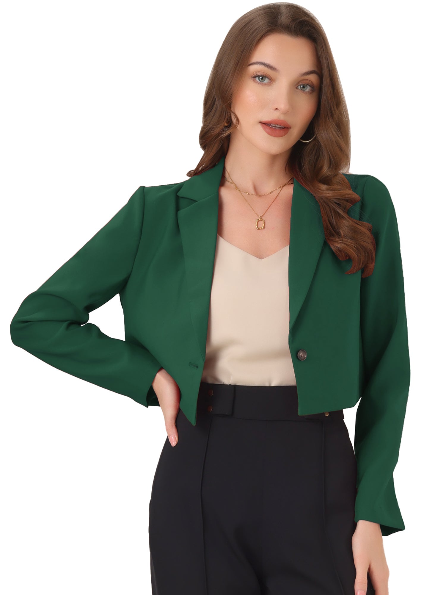 Long Sleeve Open Front Notched Lapel Business Cropped Blazer