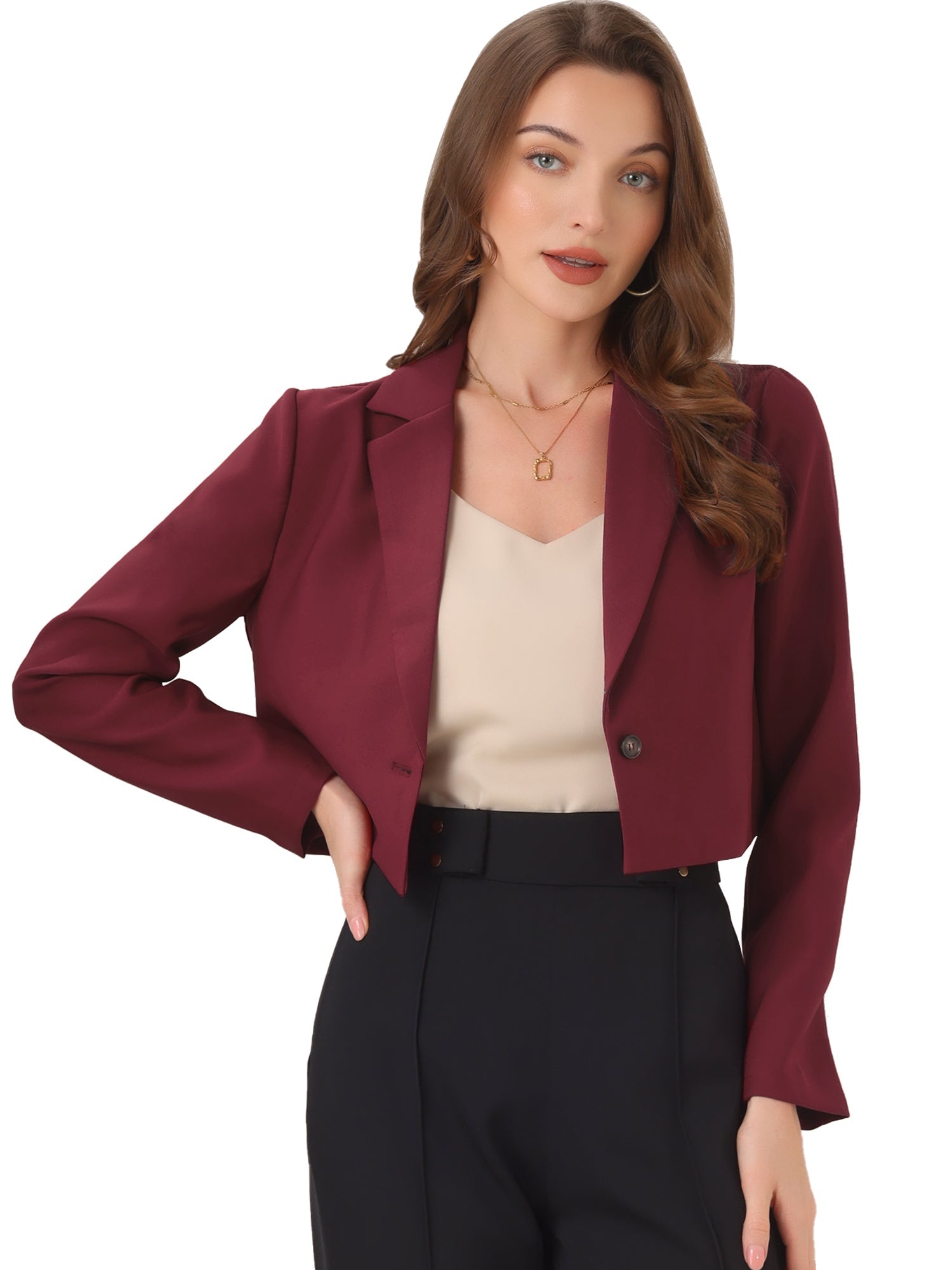 Long Sleeve Open Front Notched Lapel Business Cropped Blazer