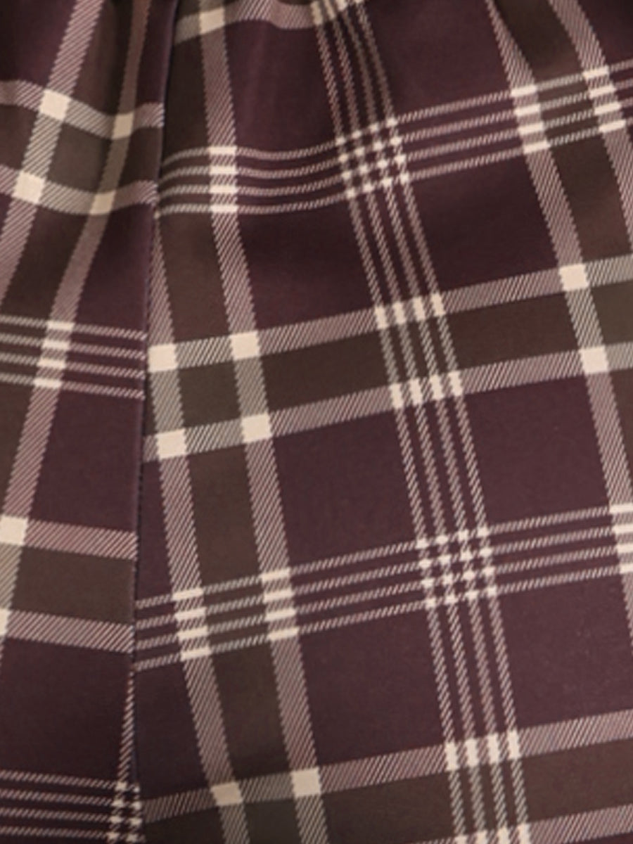 Plaid Cropped Trousers Button Casual Tartan Check Work Pants