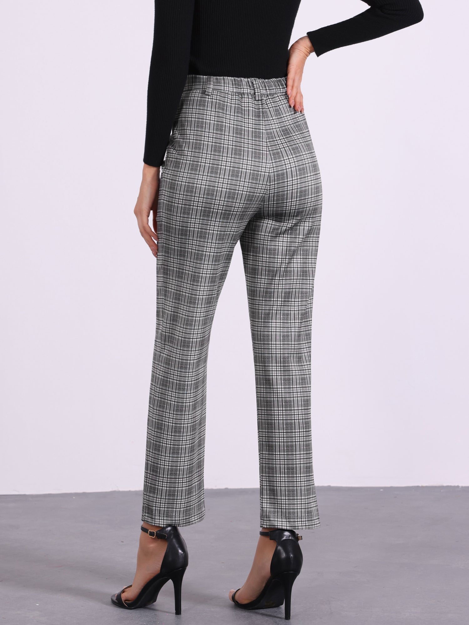 Plaid Cropped Trousers Button Casual Tartan Check Work Pants