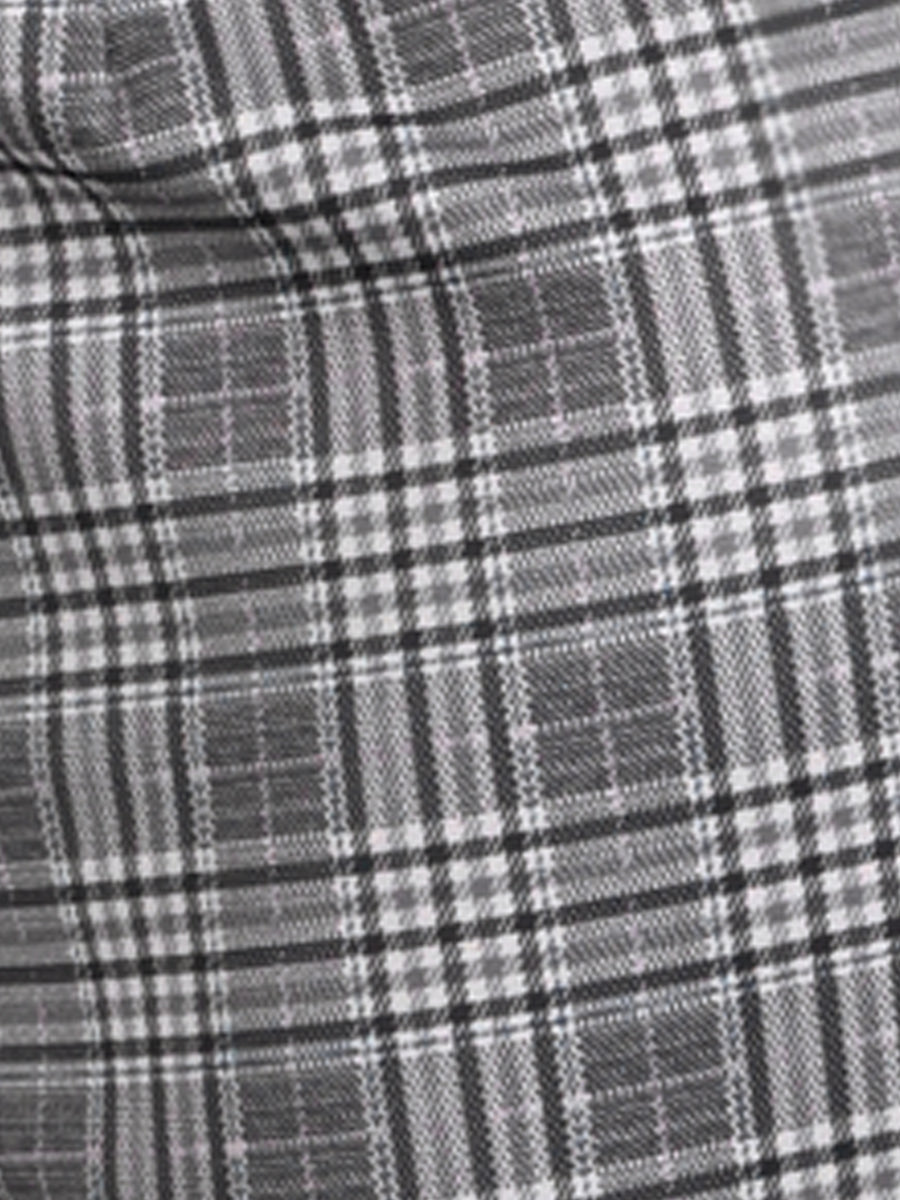 Plaid Cropped Trousers Button Casual Tartan Check Work Pants