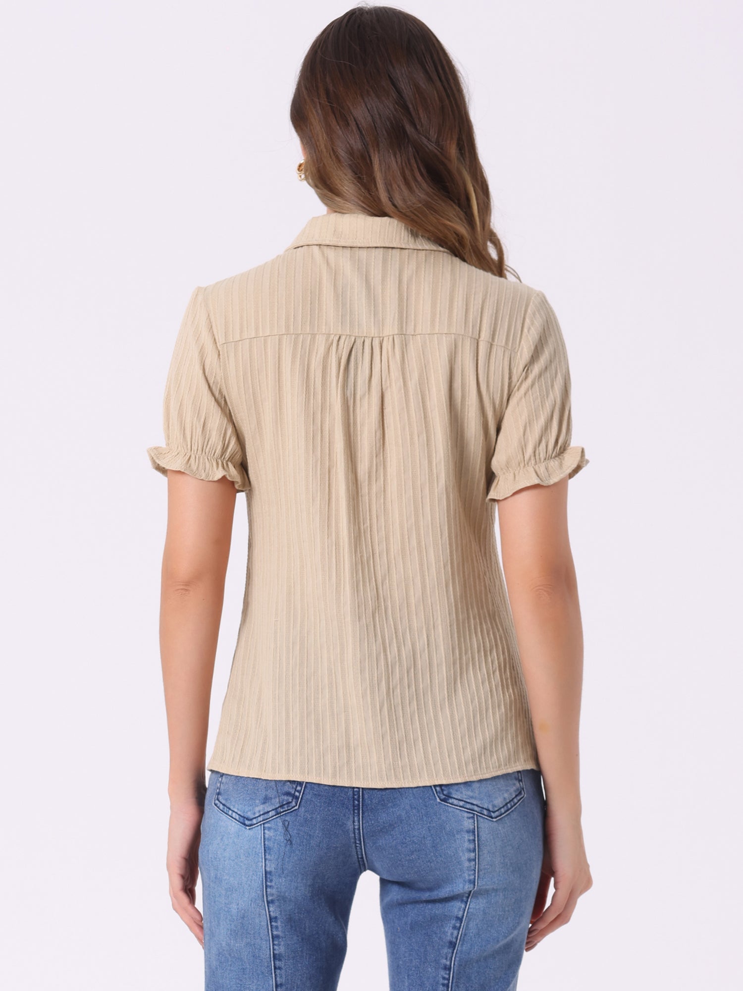 Cotton Frilled Top Turndown Collar Solid Blouse Shirt