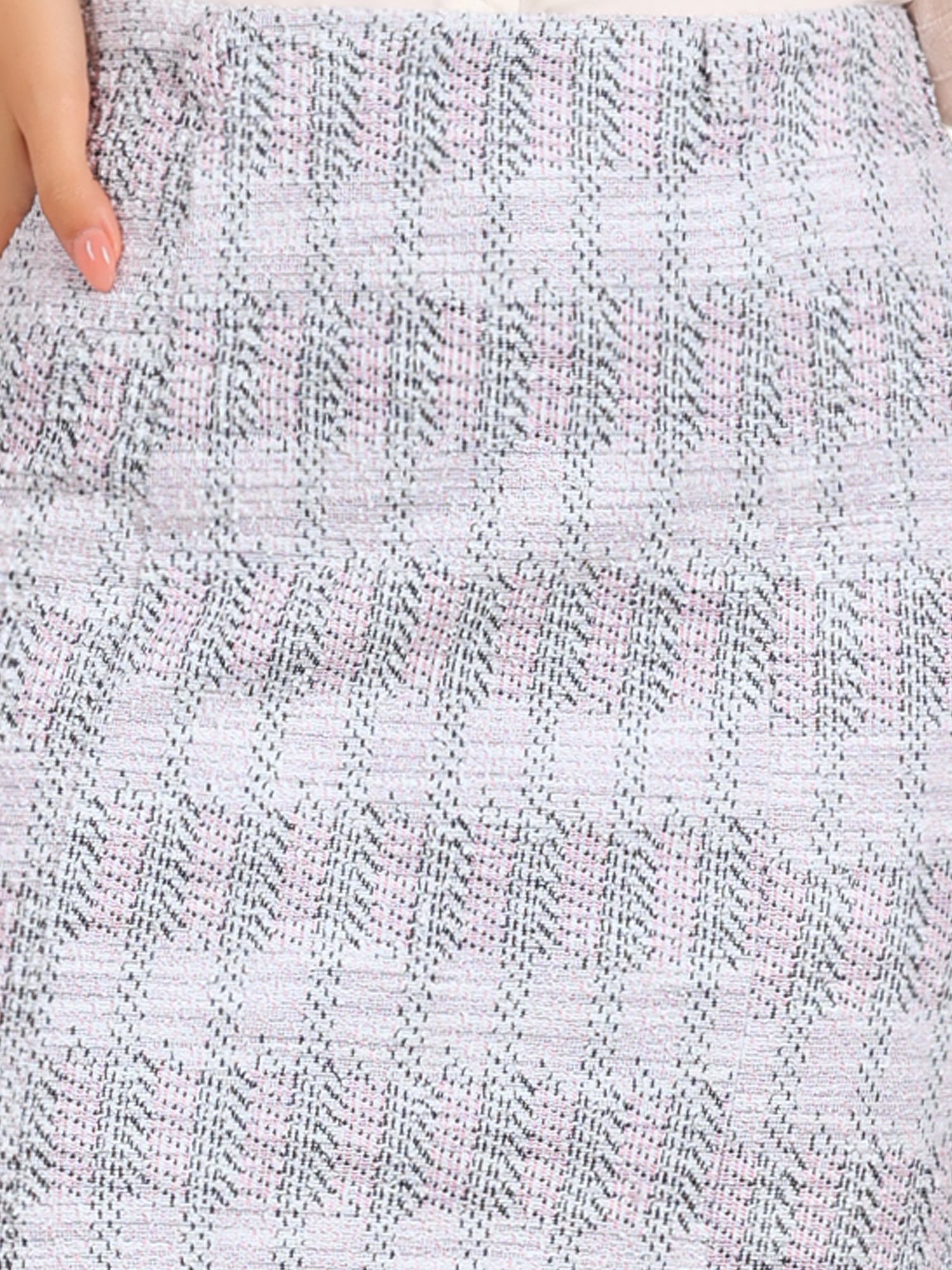 Plaid Belted Fishtail Bodycon Tweed Midi Skirt