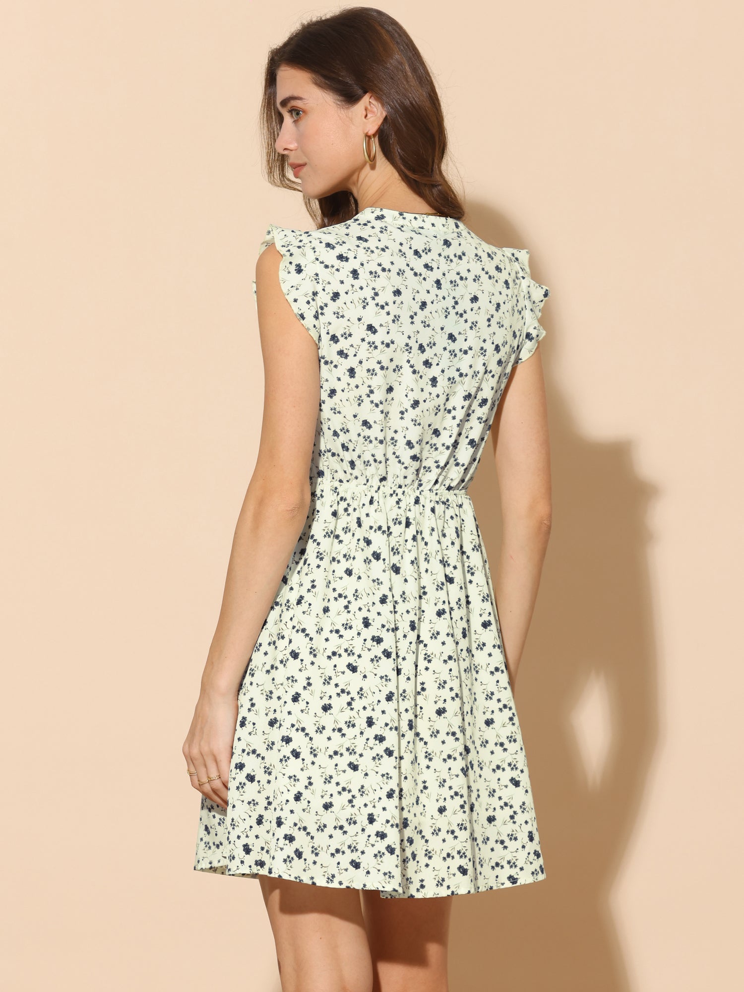 Flutter Sleeve Ruffle A-Line Flowy Chiffon Dress
