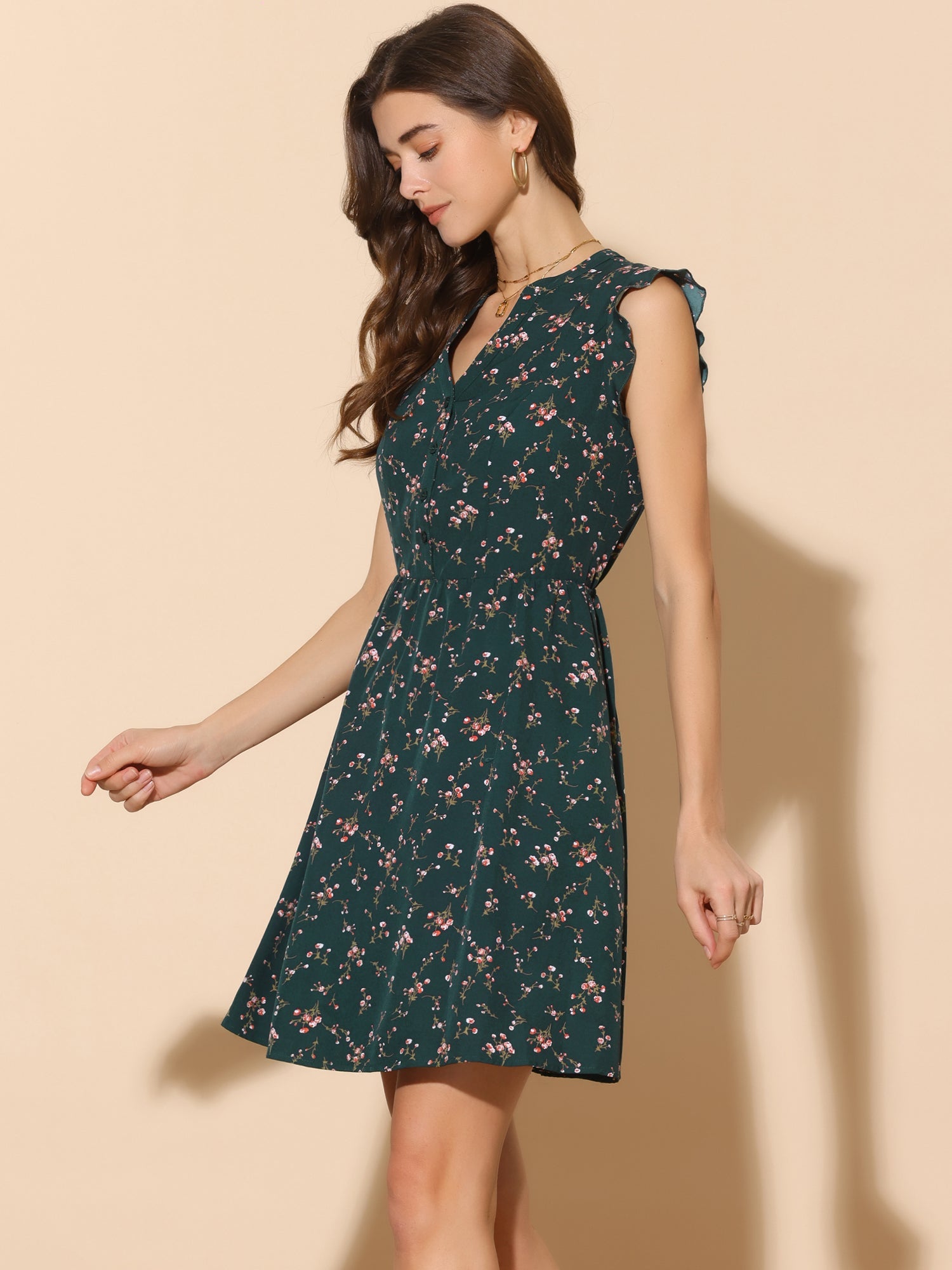 Flutter Sleeve Ruffle A-Line Flowy Chiffon Dress