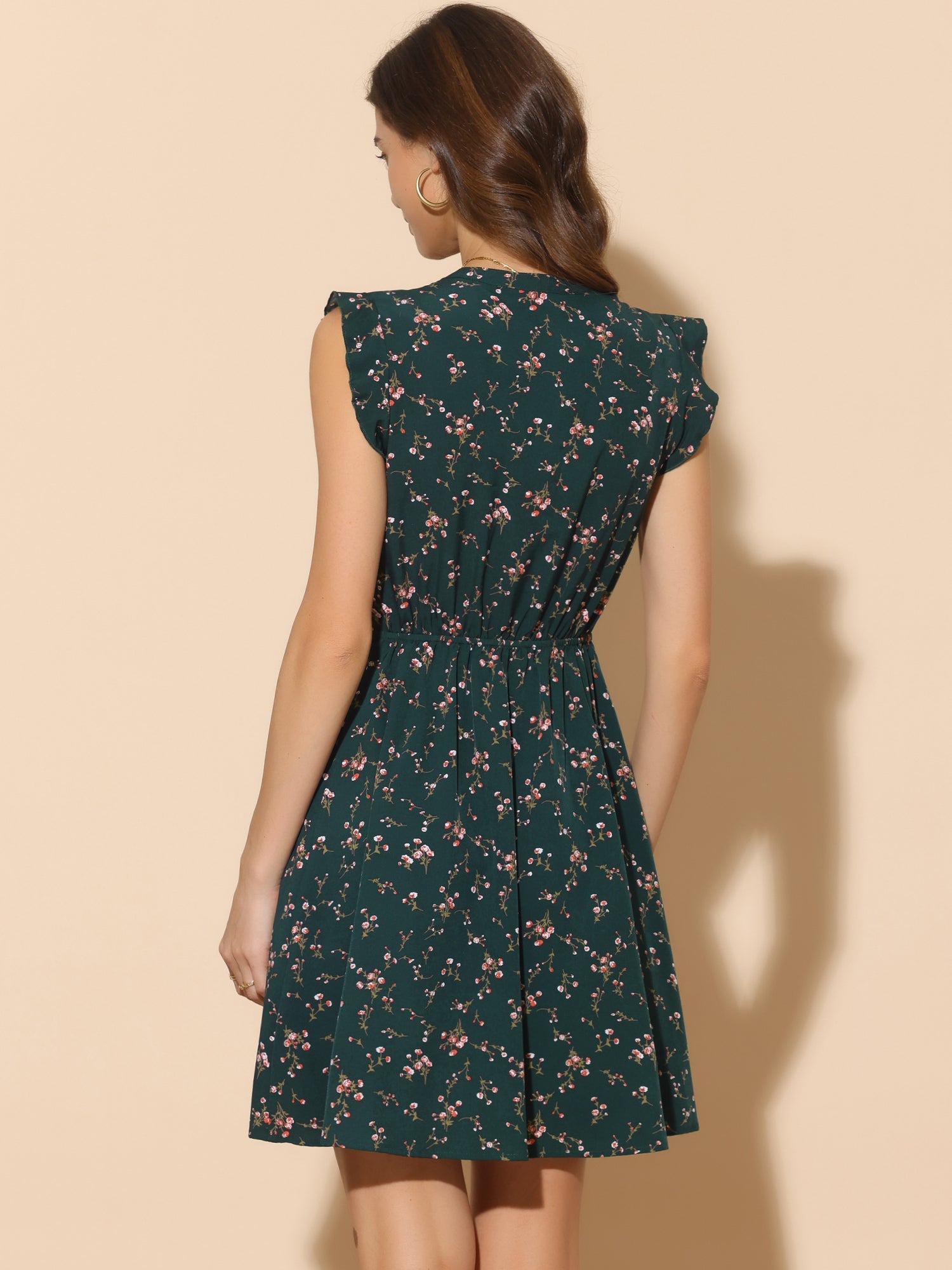 Flutter Sleeve Ruffle A-Line Flowy Chiffon Dress